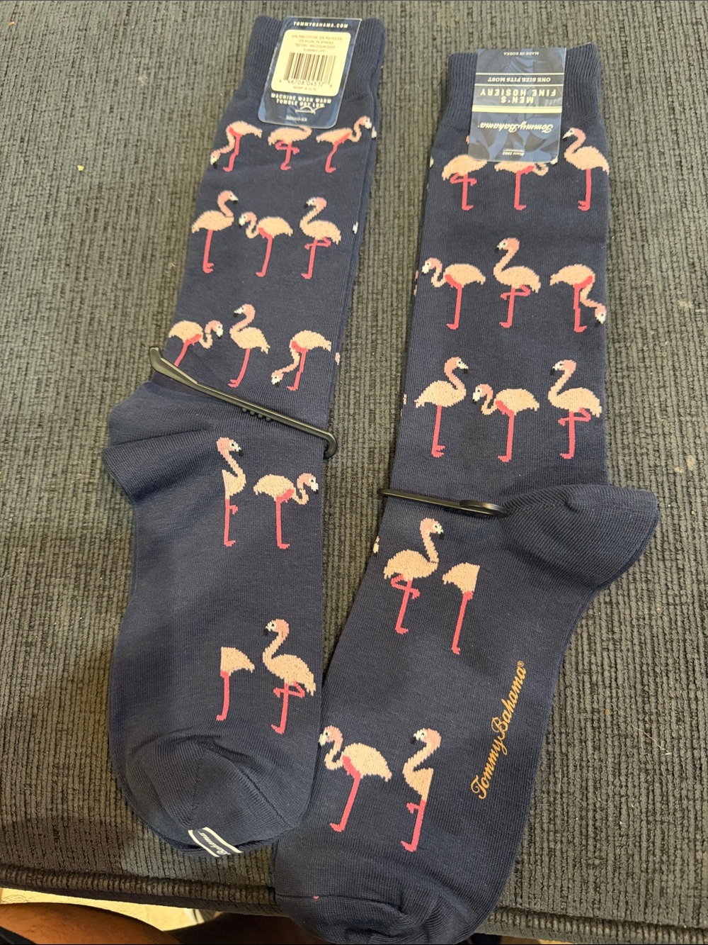 Tommy Bahama Navy Dress Socks with Pink Flamingo Pattern